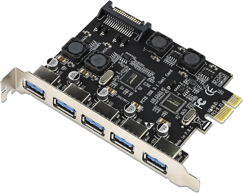LinksTek 5-Ports PCIE USB 3.0 5Gbps Expansion Card for Desktop PCs, 5X USB-A Ports, Built in Smart Power Distribution Technology, No Need Extra Power Supply (PCIE-U305A) - Image 1